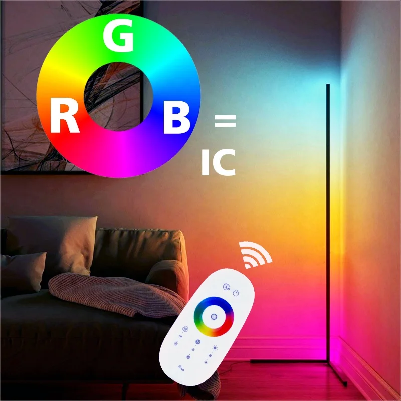 1.42m 14W RGBIC Floor Lamp LED Corner Lamp Works with Alexa For Living Room Controlled by Remote APP and Buttons