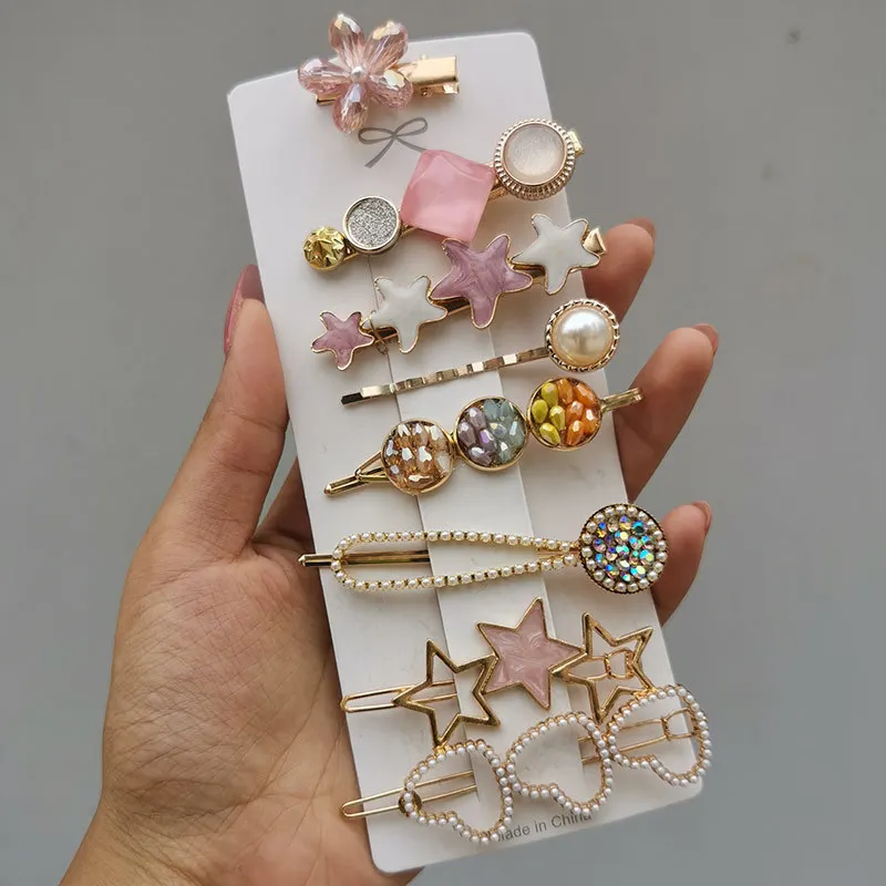 Female top bangs seamless hairpin gift pearl hairpin rhinestone hair clip accessories set