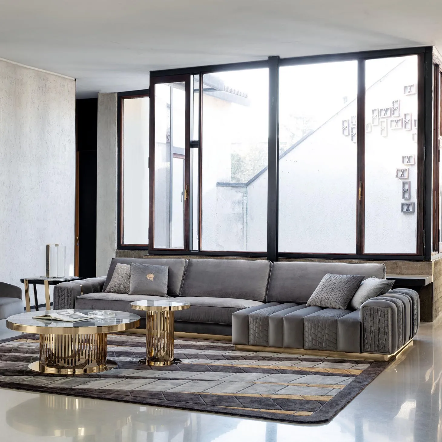 Home villa italian sofa sectional couch set modern living room sofa set furniture living room modern luxury gray