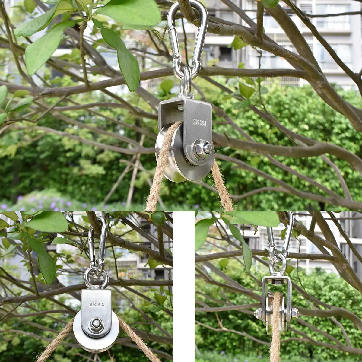 Product Customization M20 Double Pulley Block Stainless Steel Hardware Double Wheel Swivel Rigging Lifting for Wire Rope Loading