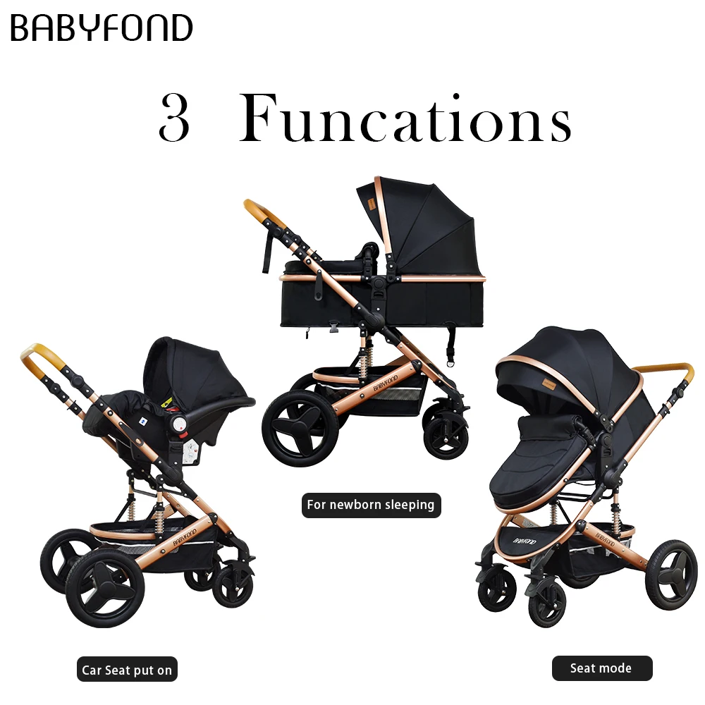 EU Ready Stock Babyfond 3 In 1 Baby Stroller With Car Seat 4 Folding Pram For Kids Ride On Travel