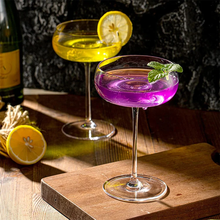 Unique Martini Glasses 8 oz Crystal Round Martini Coupe Glass Art Deco Fancy Cocktail Glasses for Pisco Sour
