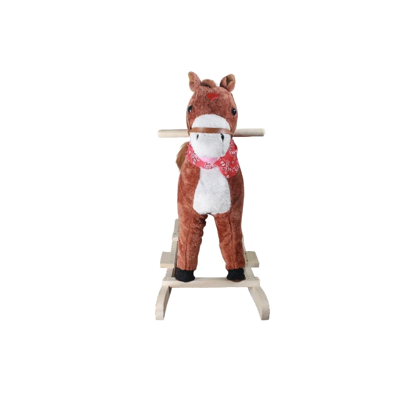 Promotion Children lovely Music stuffed plush Rocking horse toys with wooden base for the kids