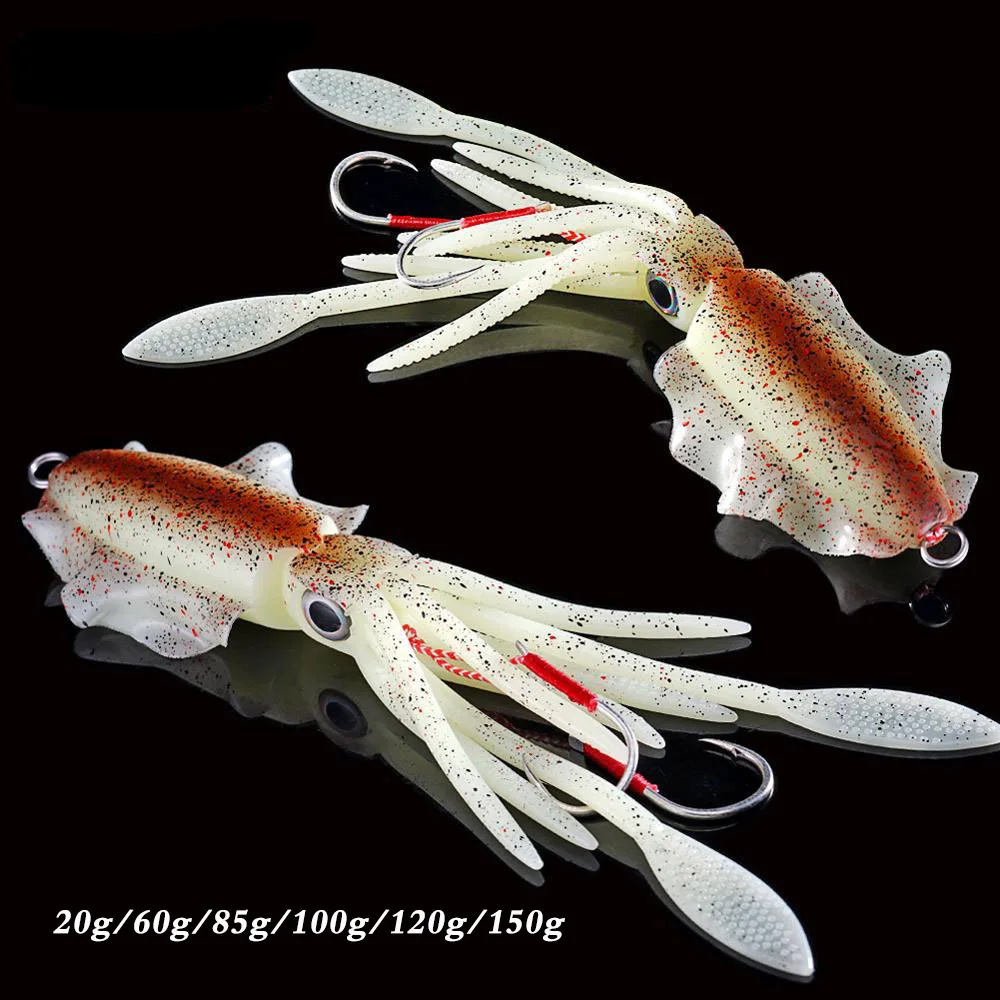 DORISEA 1pcs/box 20cm 85g 100g 120g 150g UV Luminous Soft Squid Jig Bait Deep Sea Fishing Lure with Hooks and Insert Lead