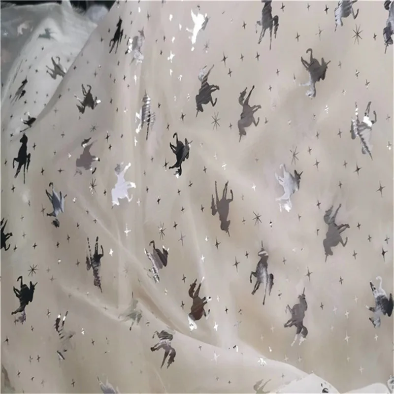 100 polyester taffeta poly hot foil PU film printing gold foil star design fabric