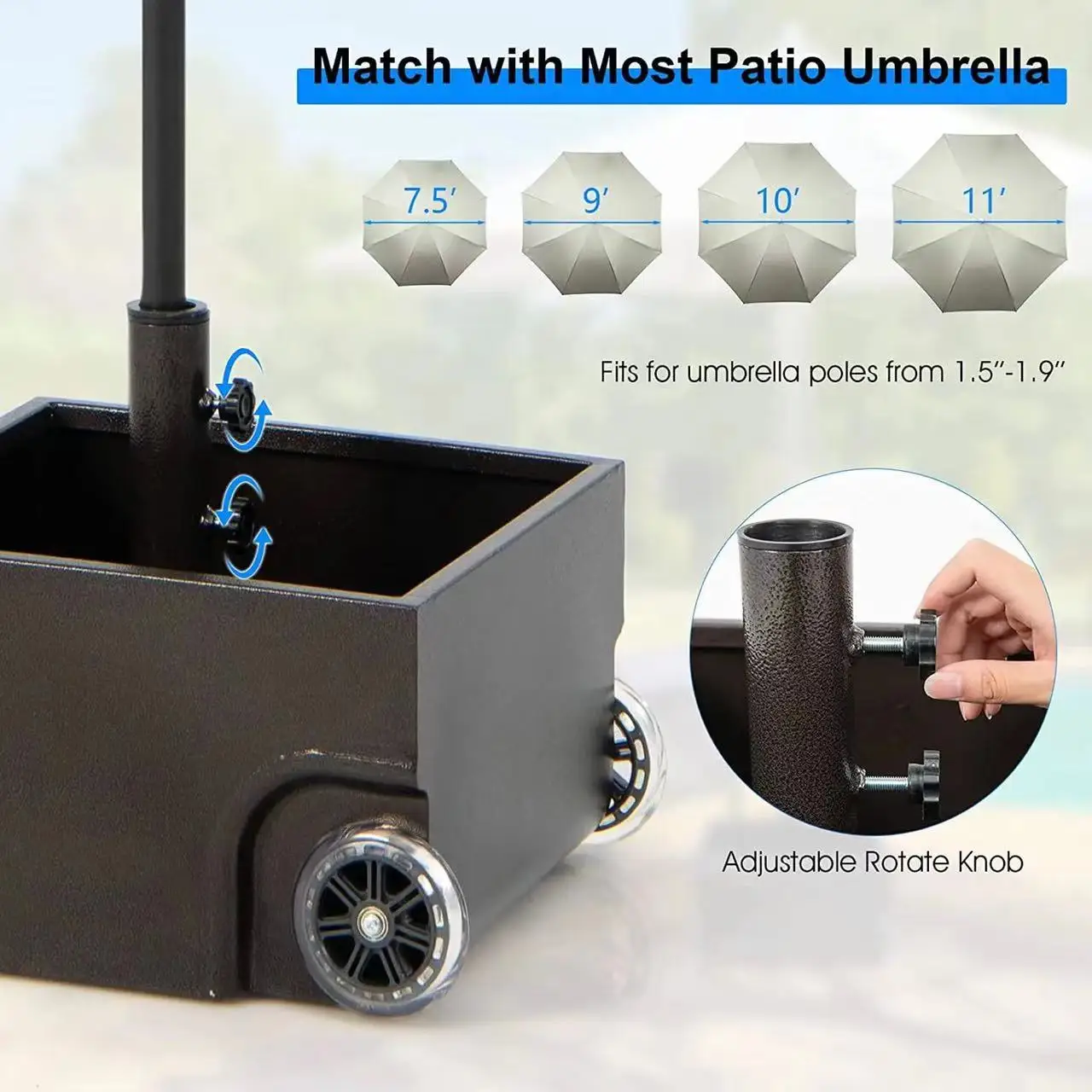 2-in-1 Patio Umbrella Base, Fillable Umbrella Stand with 2 Universal Wheels, Garden Flower Box with Drainage Hole