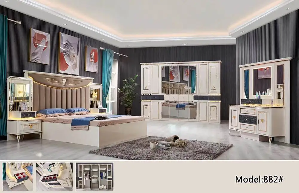 Modern Queen MDF Bedroom Sets Furniture Leather Headband  Full Bedroom Sets  Wooden Contemporary King Size Wood Full Luxury Bed