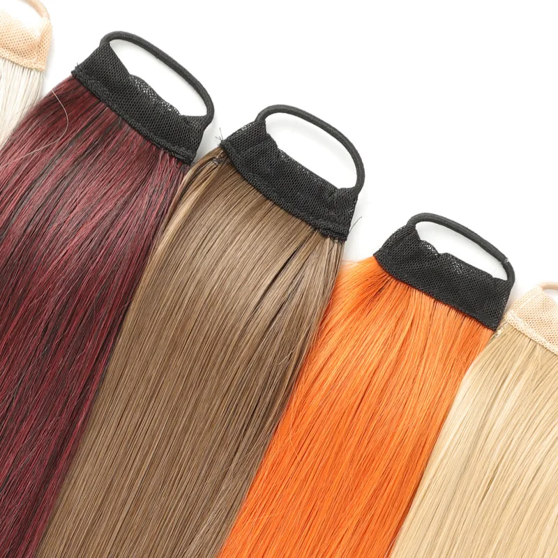 27Inch Straight Ponytail Hairpiece Extension Natural High Temperature Fiber Synthetic Hair Elastic Band Ponytail Hair Extensions