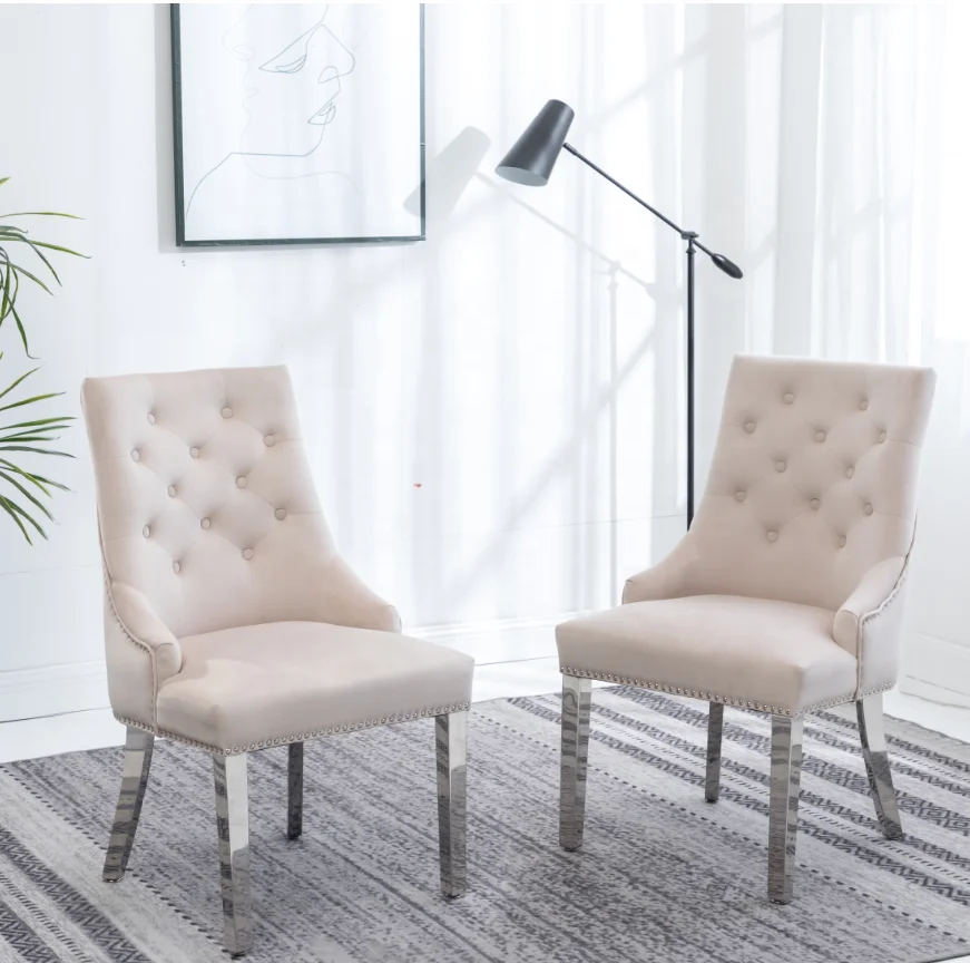 Tufted dining chair stainless steel legs ring knocker
