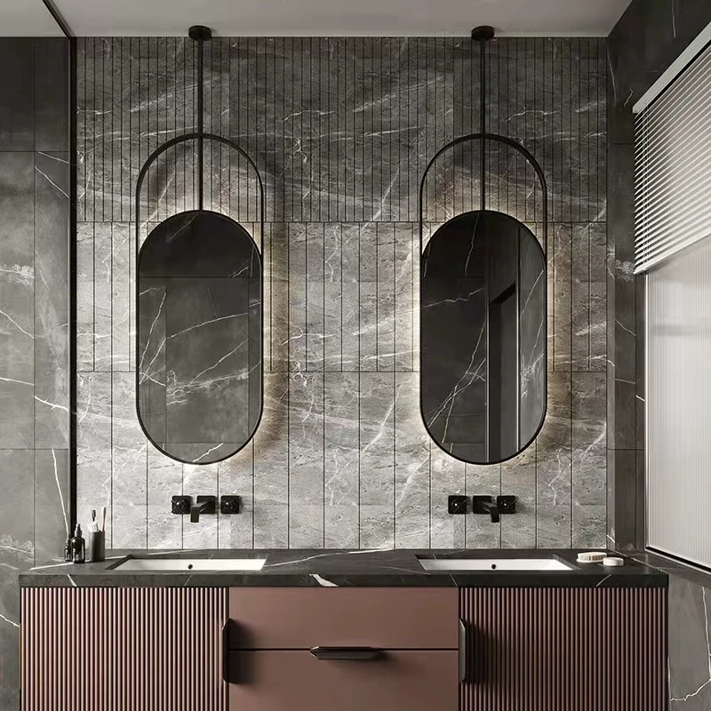 High-end Products Golden Framed Bath Wall Hanging Backlit Adjustable LED Lighted Smart Oval Mirror