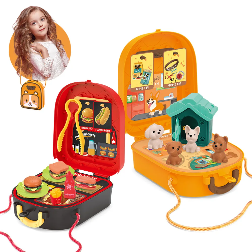 NK Toy 2 in 1 shoulder bag series plastic kitchen play set hamburger pet doctor mini kitchen toys real cooking set for kids