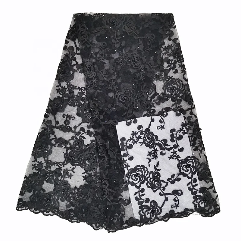 2019 latest cheap gold african lace fabric with pearls