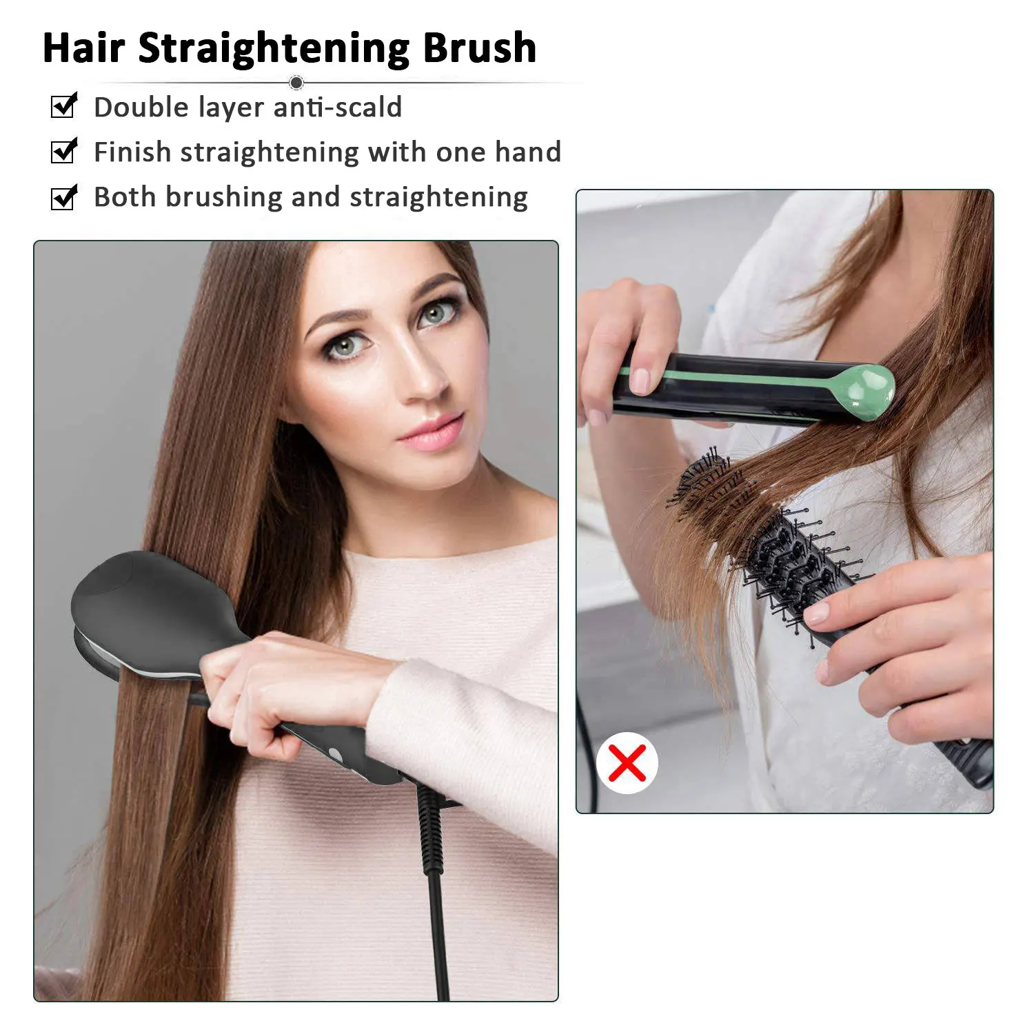 Wholesale Professional electric hair brush hair iron straightener Hot Comb with ion with clip 2 in 1