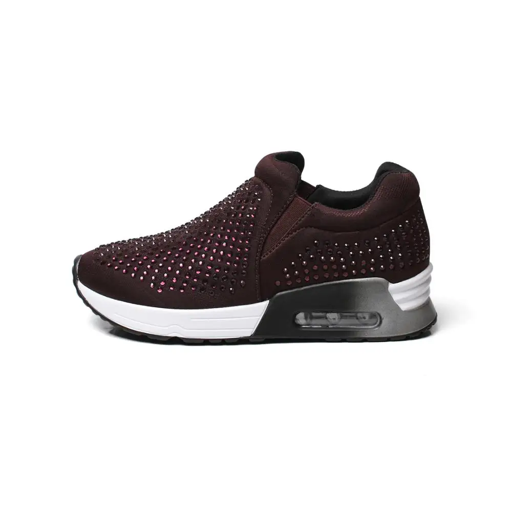 
2020 Wholesale Ladies Fashion Tennis Walking Sneakers Women Casual Slip On Flat Rhinestone Shoes 