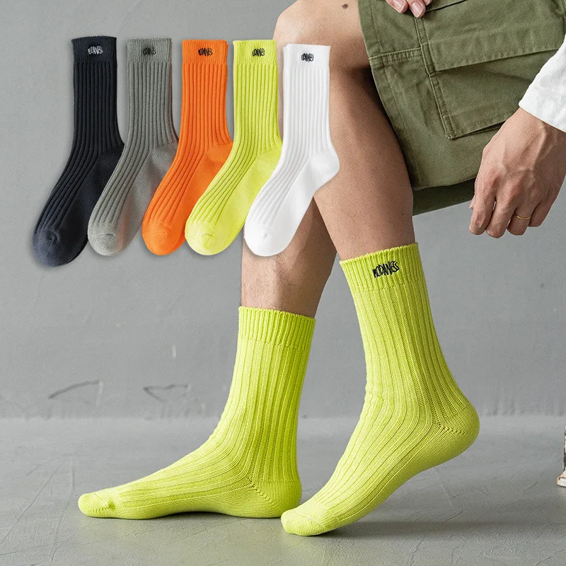 Носки мужские с вышивкой Socksmate, модные Брендовые однотонные спортивные оранжевые с надписью в стиле хип-хоп, сенсорные