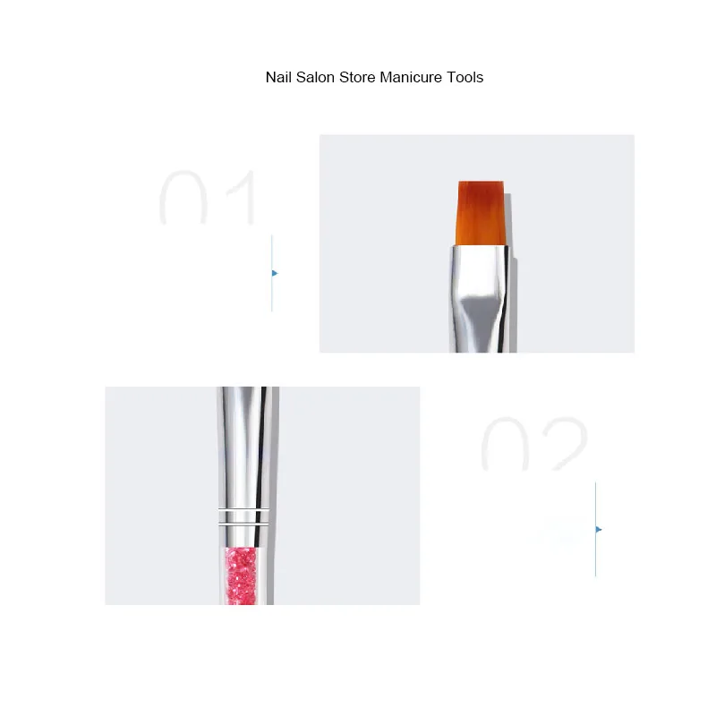 Professional Nail Kit Pink Diamond Flat Head Phototherapy UV Gel Pen 7pcs Nail Art Brush Set