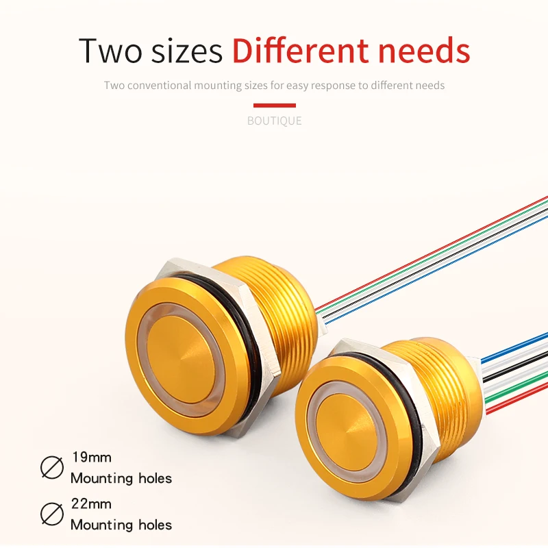 19mm 1NO momentary 12vdc metal waterproof flat head ring illumination push button micro travel switch