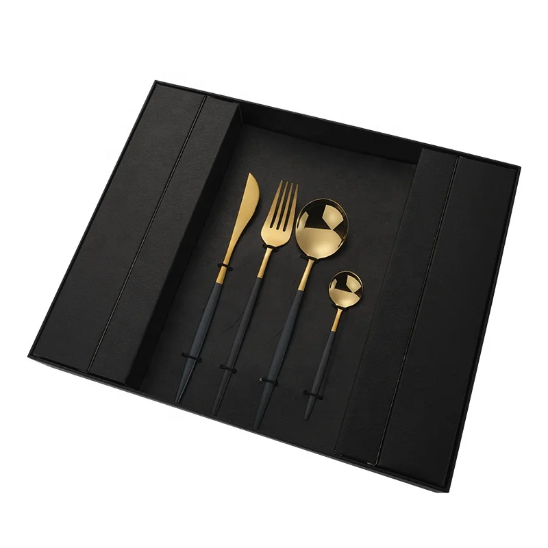 Трансграничной Amazon Португалия-держатель для посуды из нержавеющей стали 24 шт Позолоченные лак нож, вилка и ложка подарочная коробка