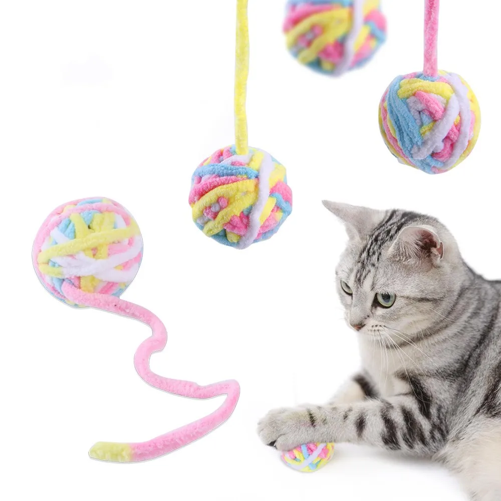 Pet products cat funny relieve boredom chew tease cat toy ball bell color wool ball