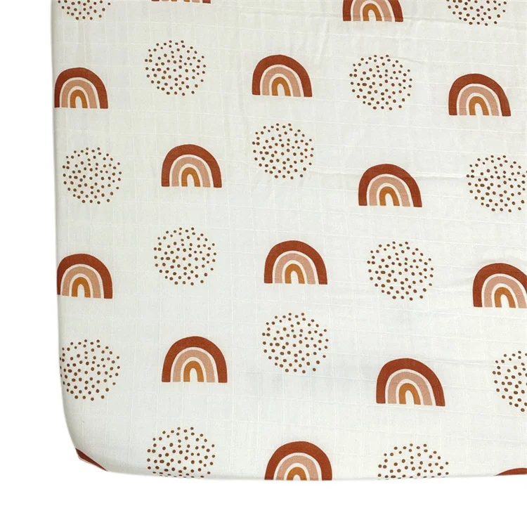 Rainbow Printing Muslin Baby Crib Bed Fitted Sheets New Organic Cotton Cot Crib Sheets With Cheap Price