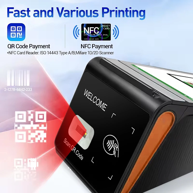 NB80 Retail mini Smart tablet all in one nfc qr code scanner 80mm printer dual touch screen cash register android pos terminals