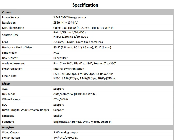 DS-2CE16H0T-IT3F 5 MP Bullet Camera HDTVI Security Camera 4 in 1 Video Output IP67 Waterproof