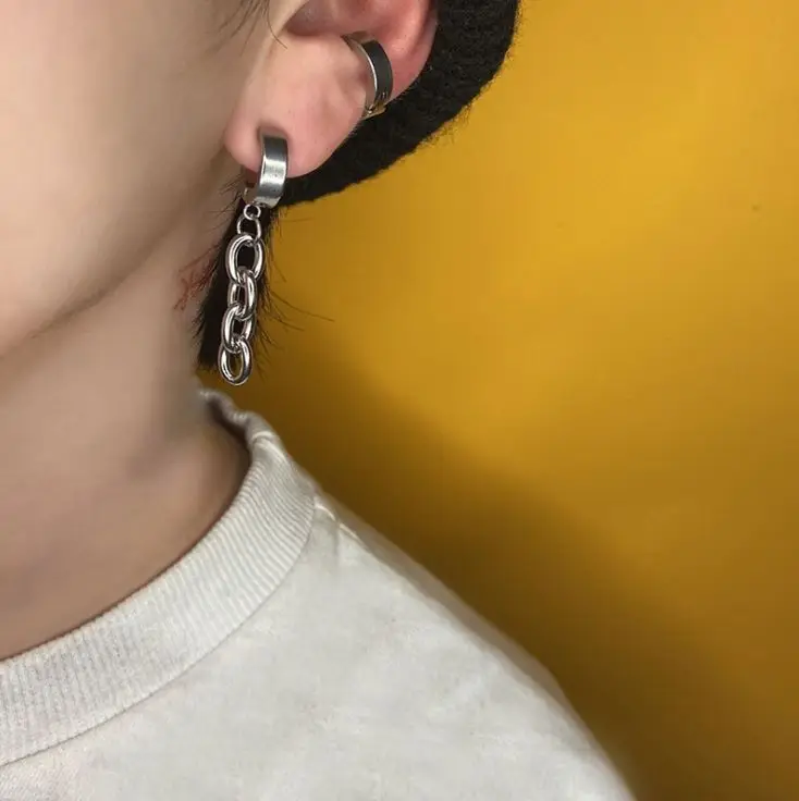 
2021 Japan-Korea Diablo Series Hip Hop stainless steel earrings cross chain earrings circling set statement earrings 