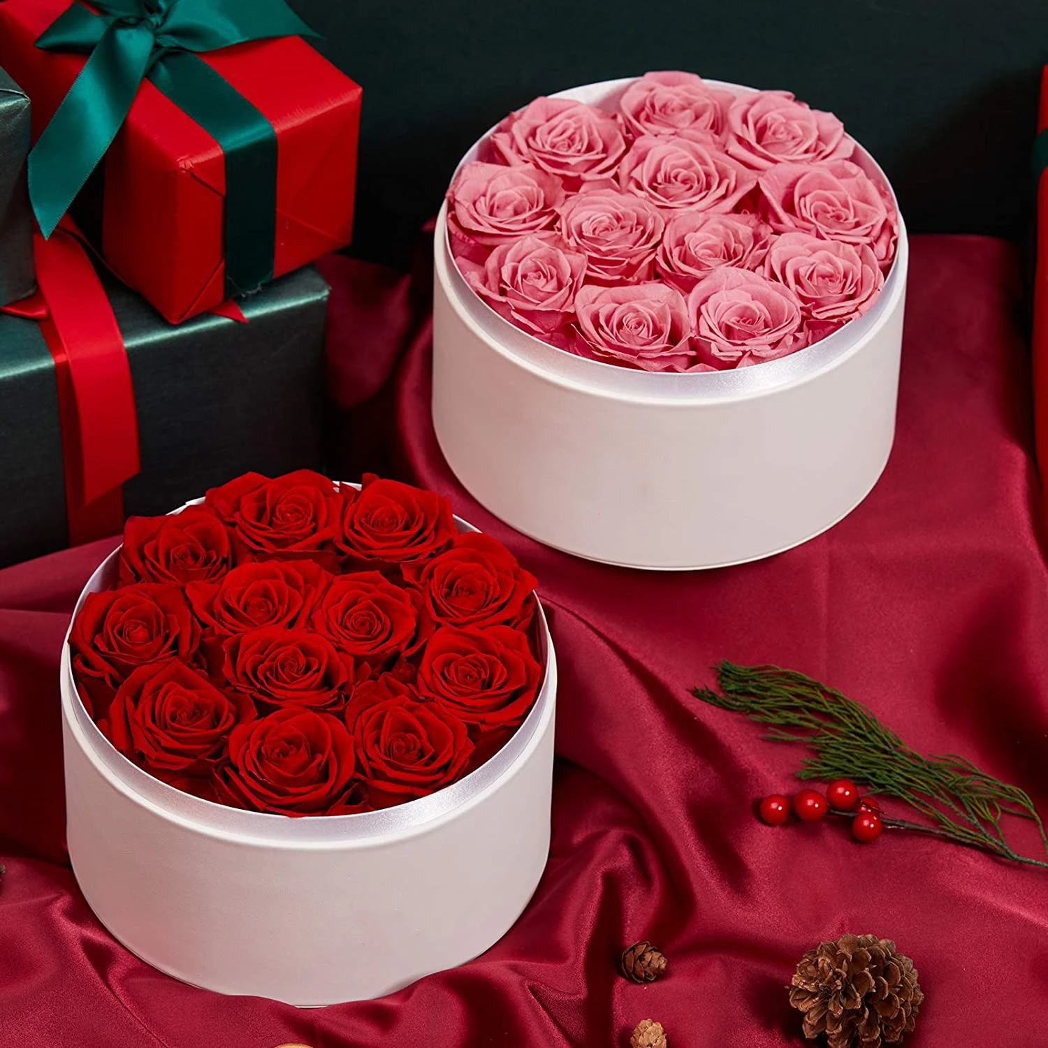 
Preserved Rose Box with 12 Infinity Eternal Roses and Leather Box For Gift 3 Years Durable for Her Christmas gift 