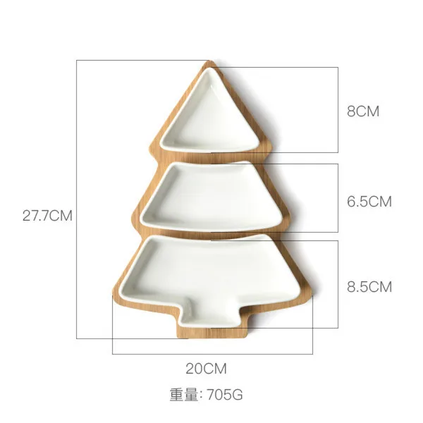 
2020 Christmas Gift Creative Christmas Tree 3 Compartment Dry Fruit Ceramic Tray 