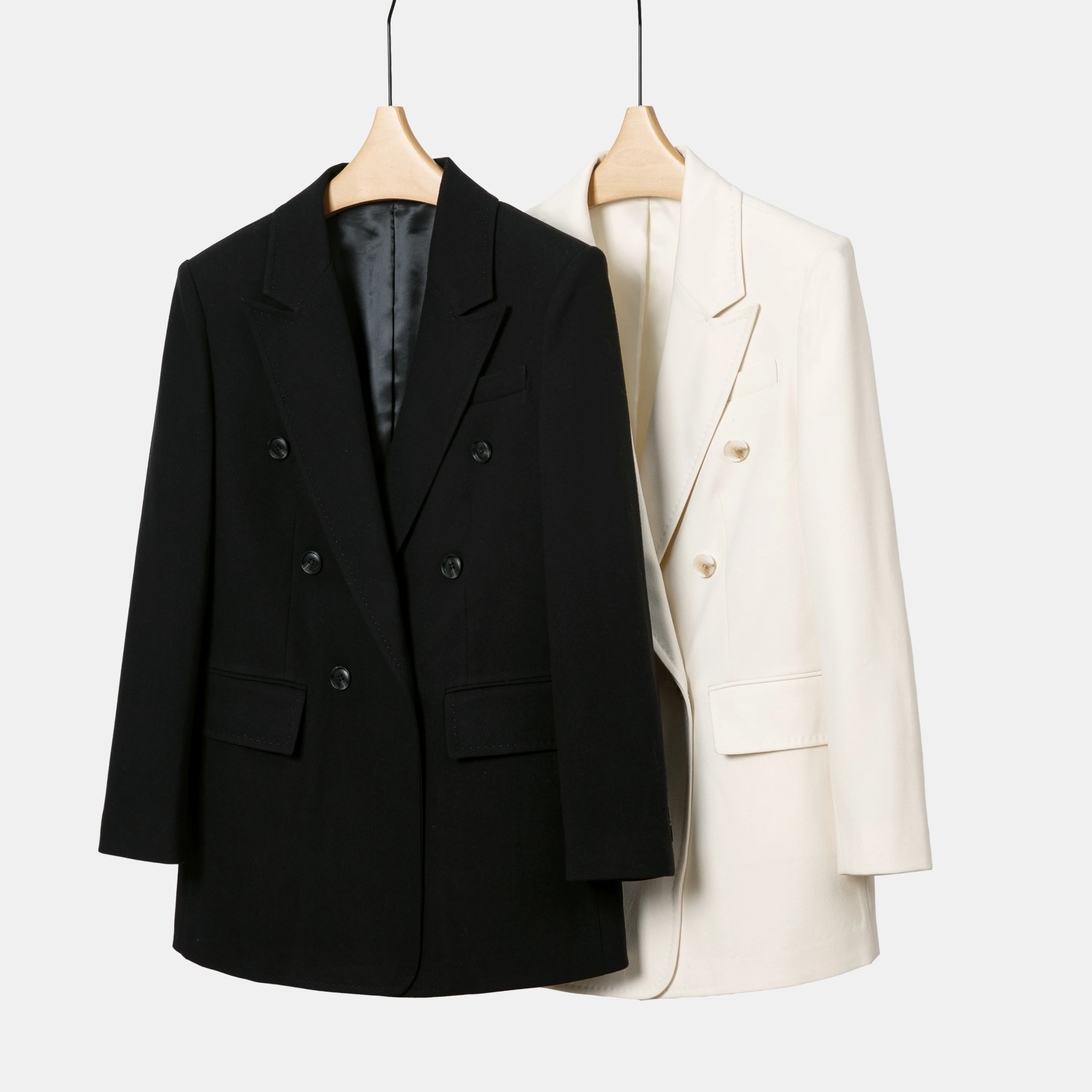 Custom Fasion Korean Solid Formal Office double breasted Black white Blazers Jacket Ladies And Coats For Women Top