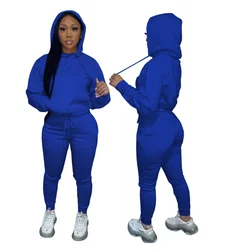 Fall winter XS-3XL pullover drawstring Jogger sweatpants and hoodie set 2022 two piece sweat suits thick fleece women tracksuits