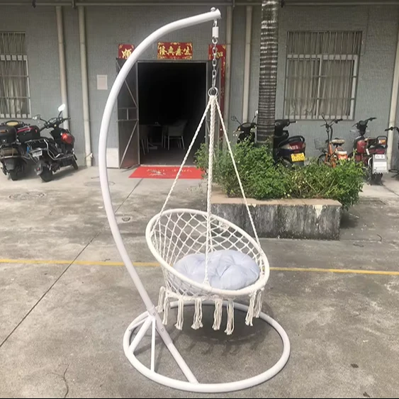 Modern leisure white round hammock macrame swing chair rattan outdoor garden patio hanging swin chair