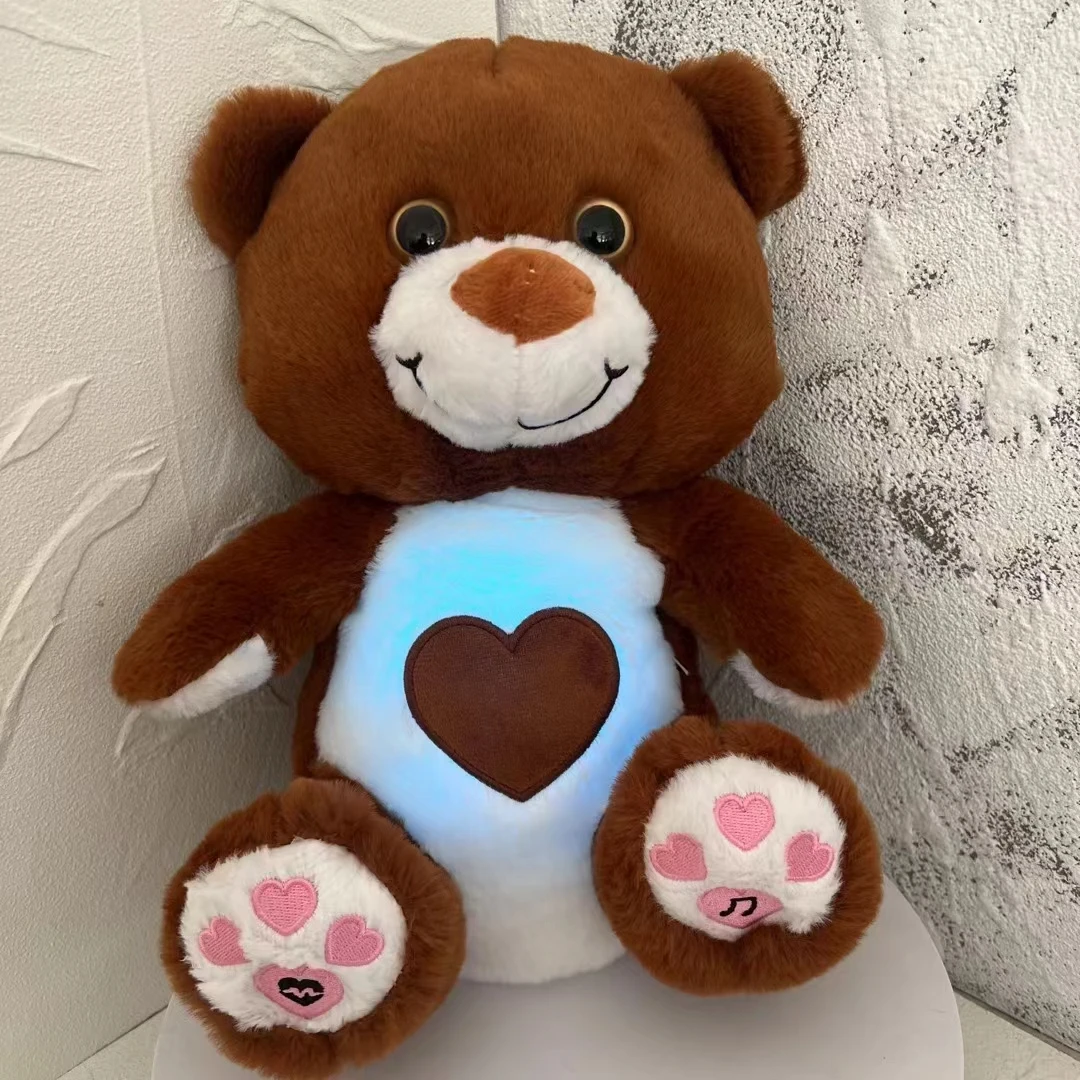Sleep Plush Bear Toys Gift Newborn Breathing Animals Ears Moving Music Appease Gift Breathing with Light Sound