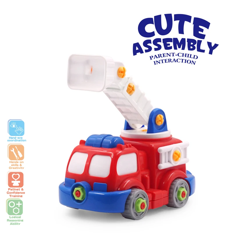 2022 Diy assembly removable Fire engine apart kids educational toys with electric drill or manual rotation table game
