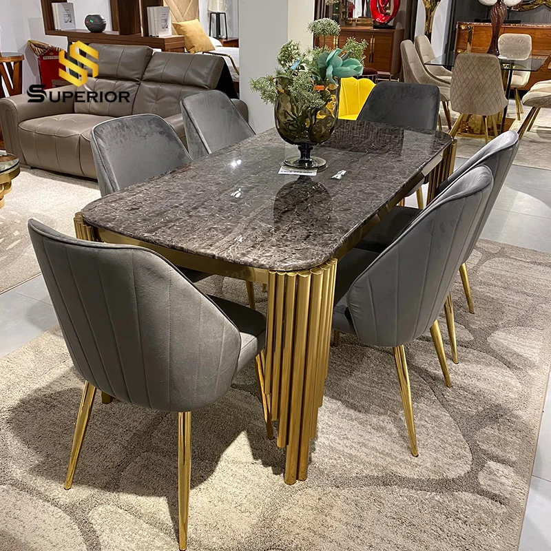 full dinning table set furniture with 6 chairs foshan modern marble luxury glass dining table