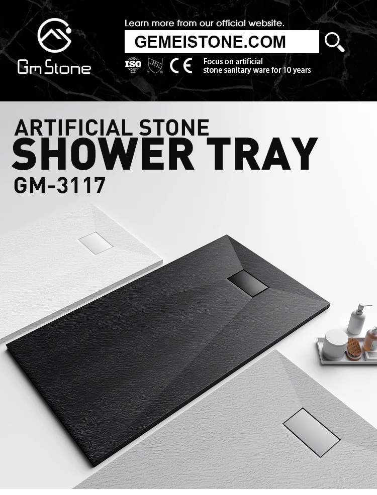 GM Solid Surface Shower Base Shower Pan Shower Tray Base Piatti Doccia Custom Size Easy Clean Artificial Stone Bathroom Modern