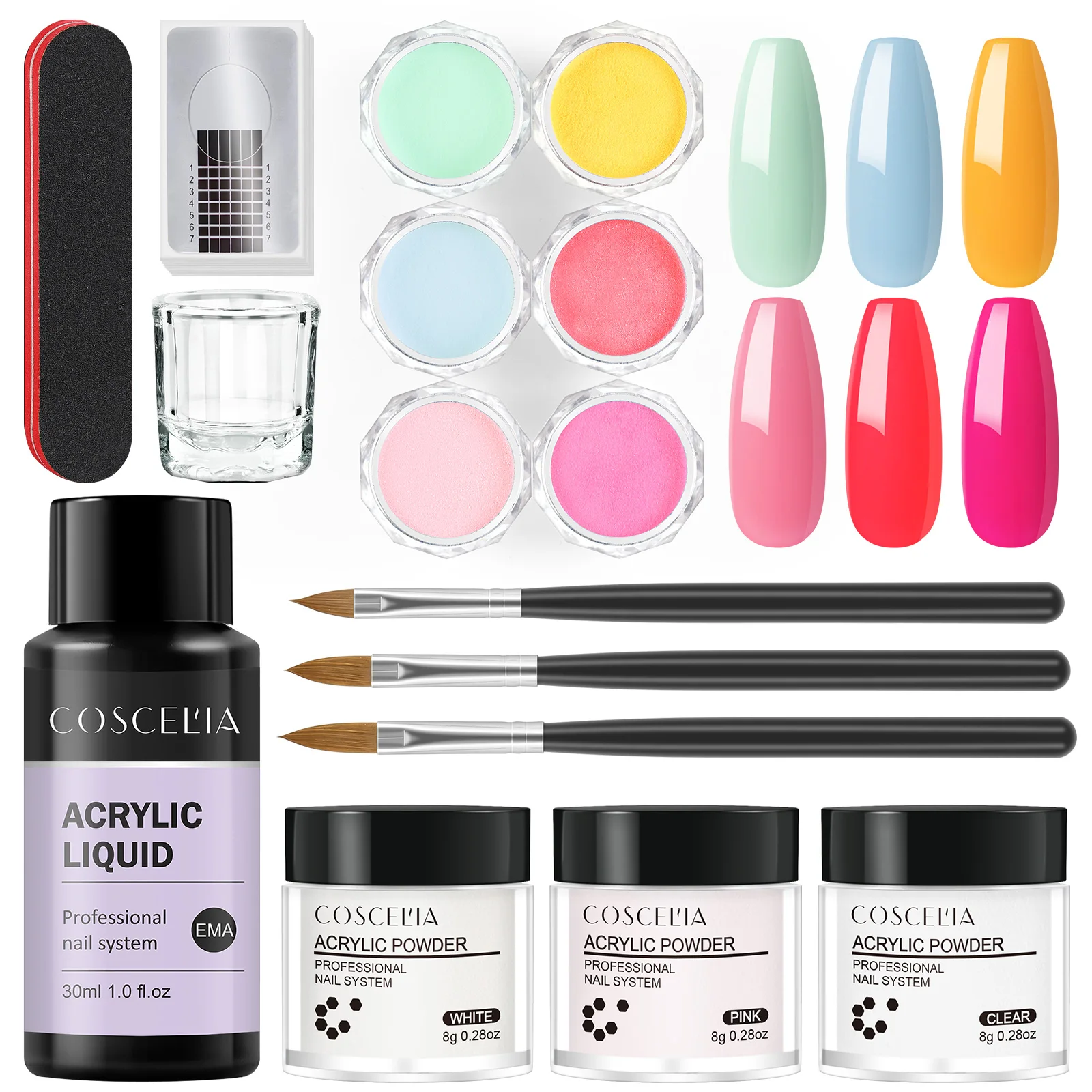 Акриловый порошок для ногтей и набор жидкостей от частного производителя COSCELIA, Баночки, хорошее качество, решение для скольжения от EMA, сделайте ваш бренд