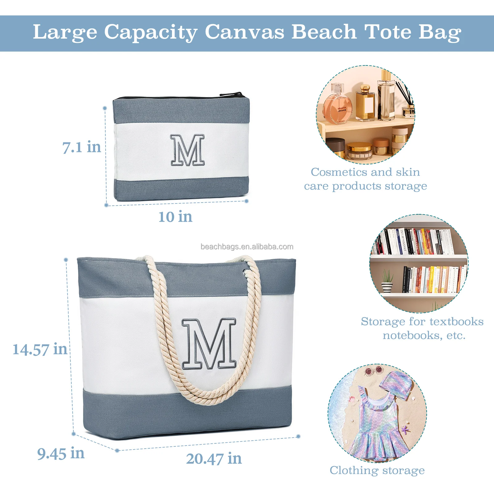 Custom high quality Waterproof Surface bolsas de mujer beach tote bag Large Capacity Reinforced & Soft Handle beach bag set