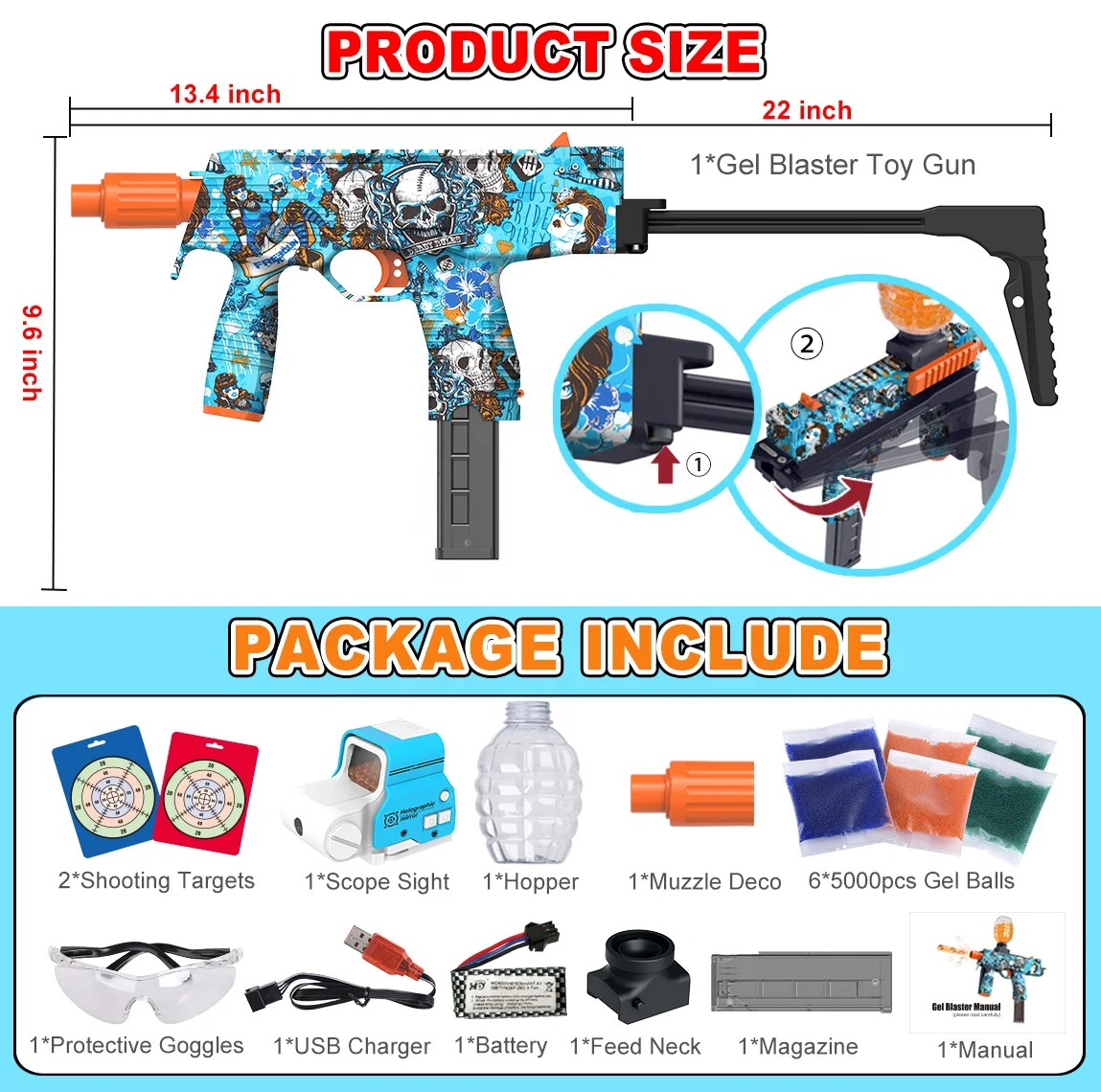 MP9 игрушечный пистолет, детский игрушечный пистолет, уличная электрическая игрушка, пластиковый пистолет, синий