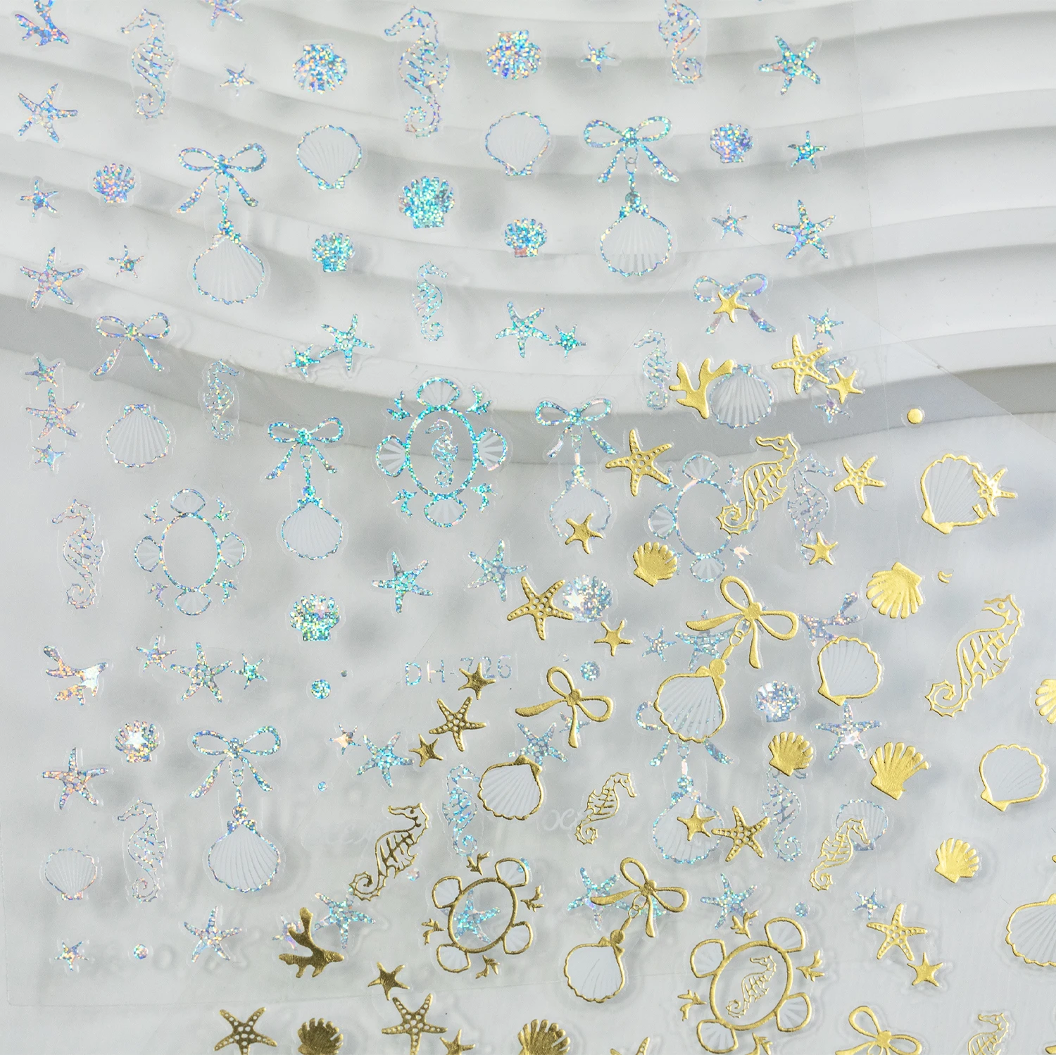 Customized Design laser Sticky Type Pixel Ultra Thin Waterslide shell Gold Silver Series Young Girl Style 5D Nail Stickers