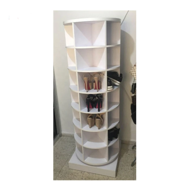 modern manufacturer 7 tiers 28 pair 360 degree wooden spinning space saving rotating entry way shoe rack display latitude run