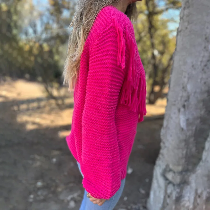 2023 Fall And Winter New Fashion Loose Long-sleeved Tassel Knitted Sweaters For Women