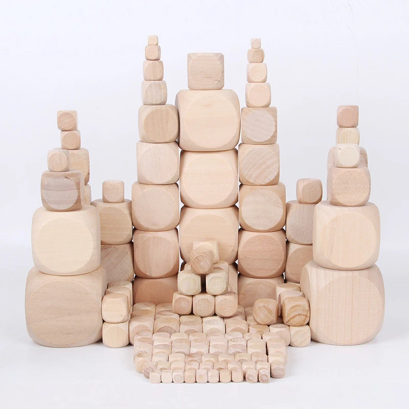Custom Size Blank Square Blocks Wood Cube Beads Unfinished Wooden Dice with Rounded Corners without Dots for DIY Crafts Toys