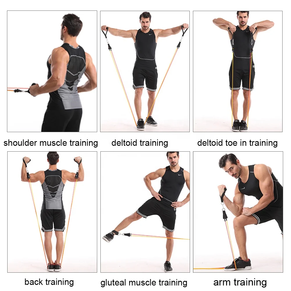 11pcs Workout Exercise Yoga Set Indoor Fitness Training Tubes Elastic Exercise Sport Custom Tube Resistance Bands Set