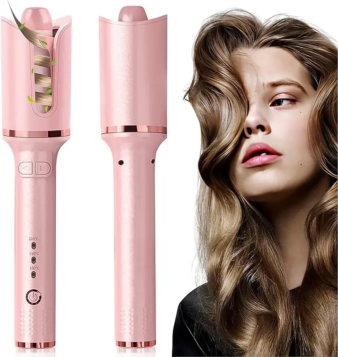 Heaven Professional Automatic Rotating Styling Tool Hair Curler with Ceramic Ionic Barrel and Smart Anti-Stuck Sensor (Pink)