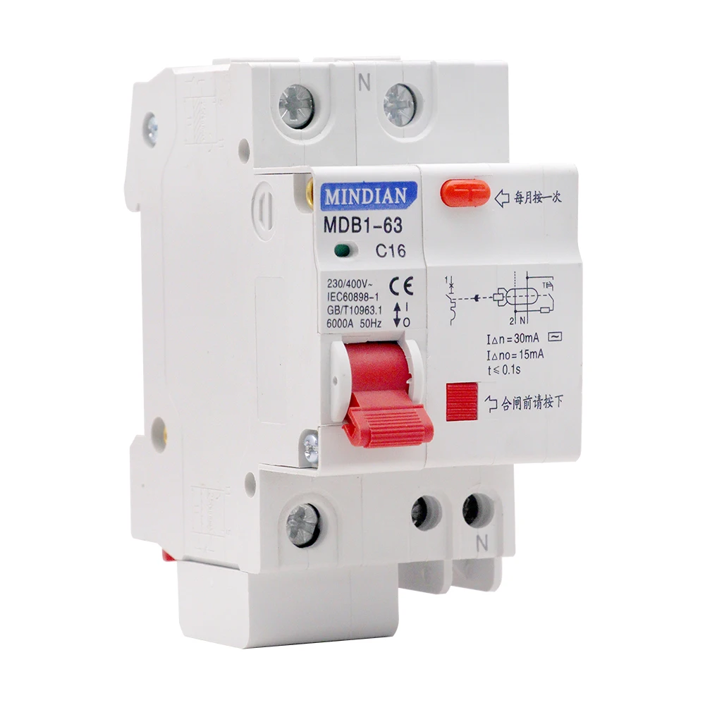 MOREDAY MDB1LE-63 1P+N earth leakage circtuit breaker elcb RCCB RCD RCBO 6a 10a 16a 20a 25a AC type residual current device