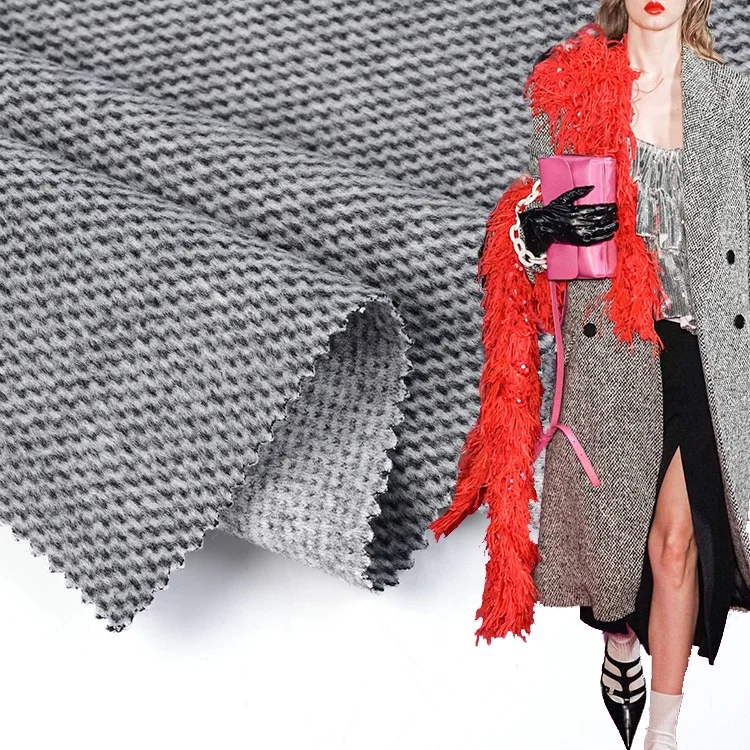 Quality assurance trendy herringbone 100% regenerated polyester flannel fleece check fabric knitted for overcoat