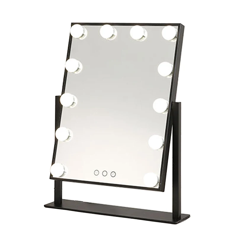 Лидер продаж, классическое черное светодиодное зеркало для туалетного столика, прямоугольное голливудское косметическое зеркало для парикмахера