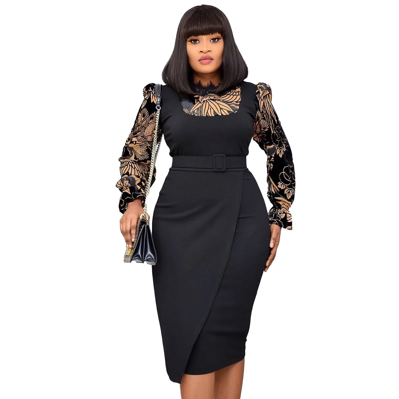 
2021 Women Dresses For Office New Floral Splicing Formal Dresses Women 