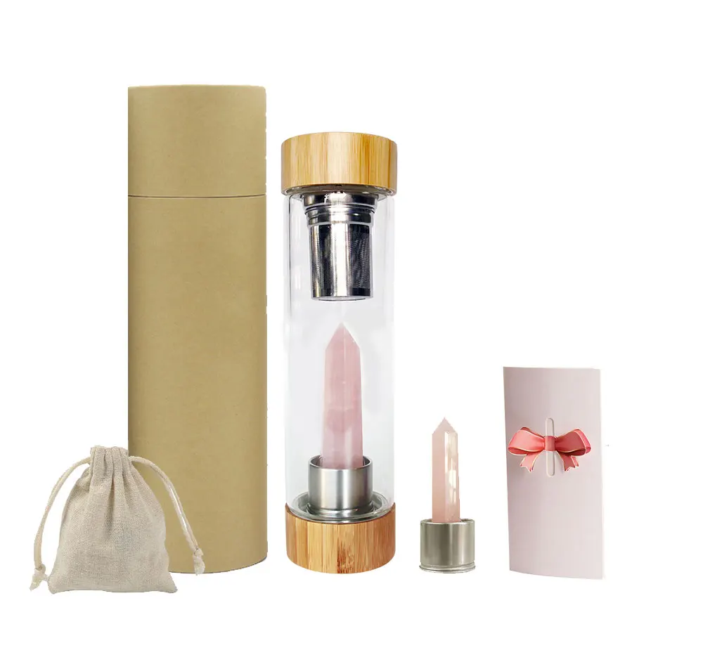 Пользовательские логотип 16 унц. Драгоценный камень кристалл Infused стеклянная бутылка для воды